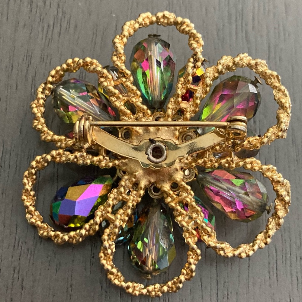 Mid Century Aurora Borealis Floral Cluster Vintage Antique Brooch - Picture 3 of 4